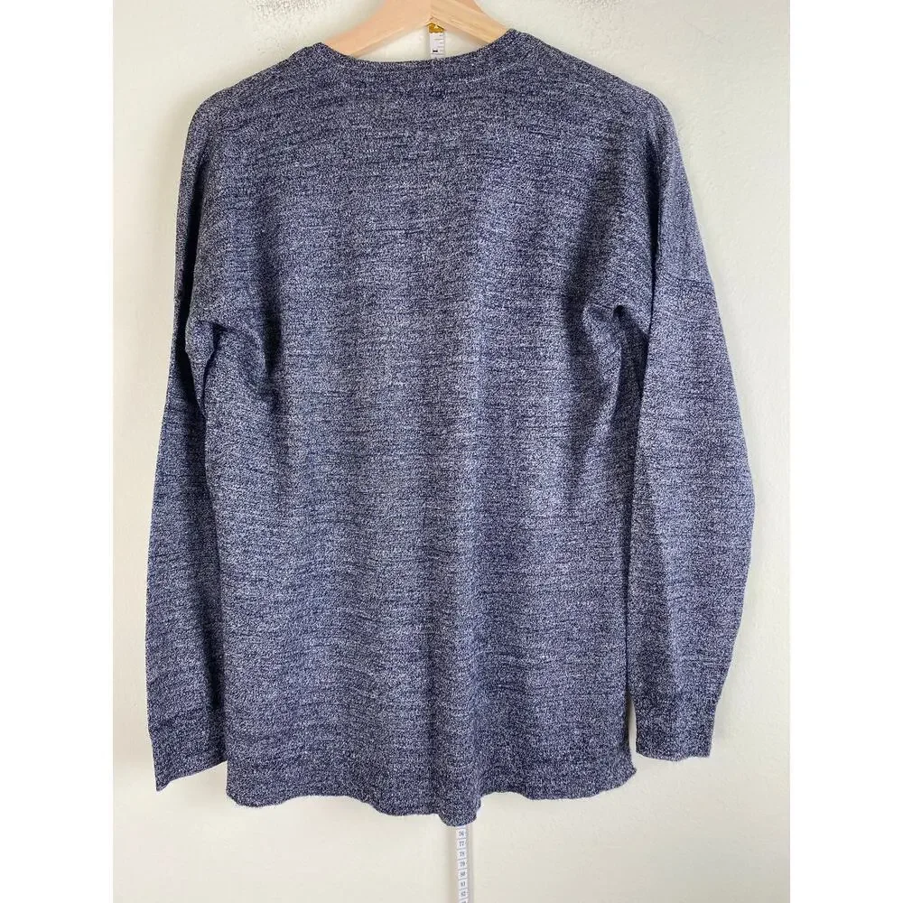 J.Crew Merino Linen Double V Neck Knit Top Sweater Blue Relaxed Small